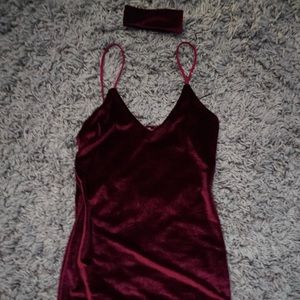 Wine velvet body con dress